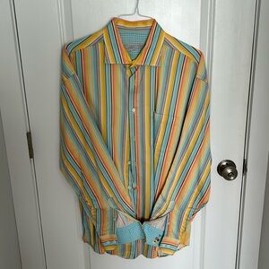 Bugatchi Uomo Shaped Striped Men’s Dress Button Shirt